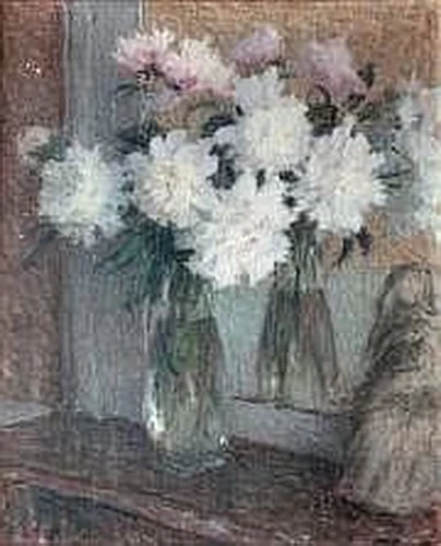 Mazzo di peonie in un vaso vicino a uno specchio, 1922